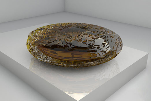The Lens, Amber – Layered Acrylic Sculpture by Unus Safardiar
