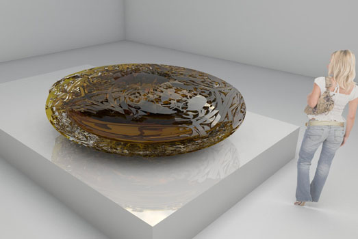 The Lens, Amber – Layered Acrylic Sculpture by Unus Safardiar